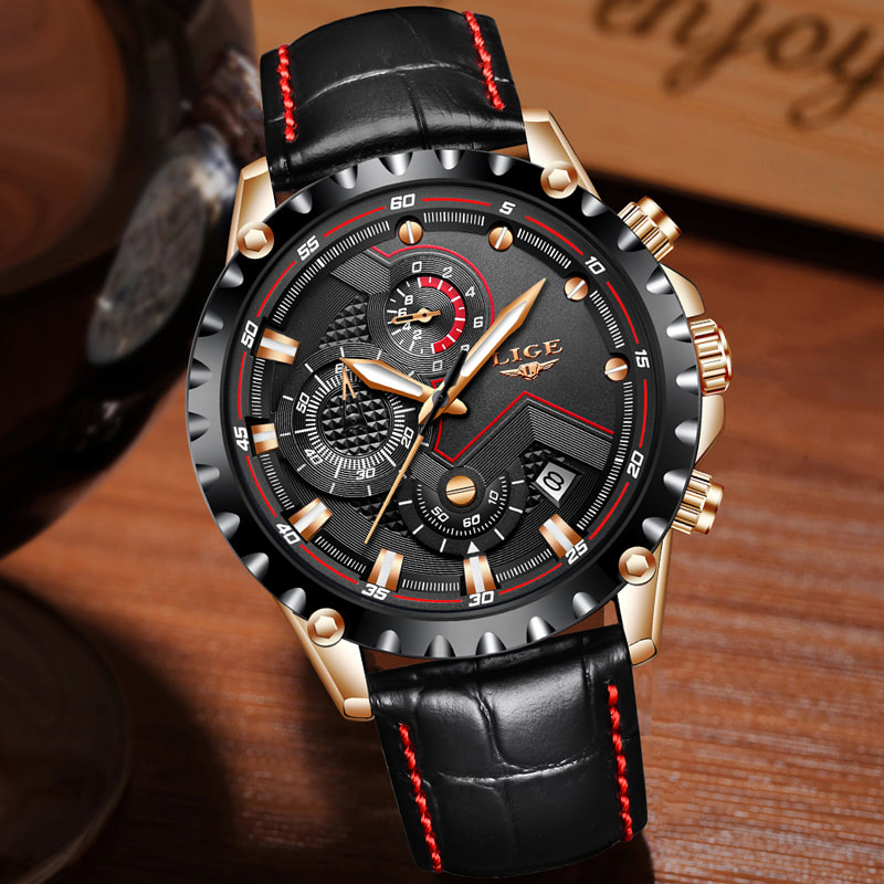 Relogio Masculino LIGE Mens Watches Top Brand Luxury Quartz Gold Watch